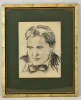 MCP jelzéssel: Férfi portré, szén, papír, paszpartuban, üvegezett fa keretben, 32×24 cm
