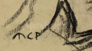 MCP jelzéssel: Férfi portré, szén, papír, paszpartuban, üvegezett fa keretben, 32×24 cm