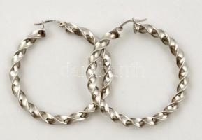 Ezüst(Ag) csavart karika fülbevalópár, jelzett, d: 5 cm, nettó: 8,1 g