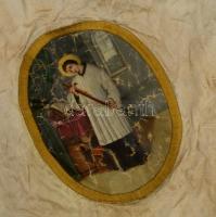 cca 1930 Körmeneti selyem zászló, Szent Imre és Gonzaga Szent Alajos kézzel festett olaj képével, fe...