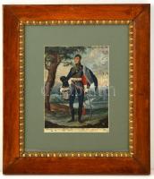 cca 1808 Balta Miklós (?-?) későbbi százados huszáregyenruhában, akvarell, papír, német nyelvű felir...