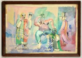 Bia jelzéssel: Cirkuszi figurák. Akvarell-tus, papír, üvegezett keretben, 35×49 cm