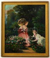 Neogrády jelzéssel:Barátnők a kertben. Olaj, vászon, keretben,  60×50 cm