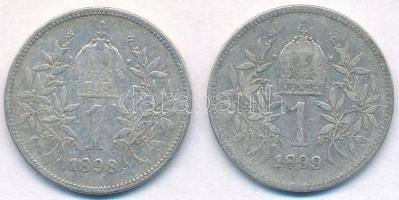 Ausztria 1898-1899. 1K Ag "Ferenc József" (2x) T:2-,3 k. Austria 1898-1899. 1 Corona Ag &q...