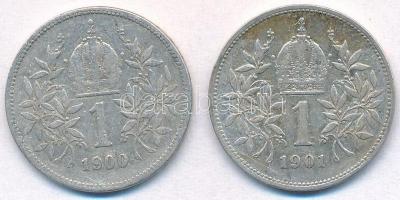 Ausztria 1900-1901. 1K Ag "Ferenc József" (2x) T:2,2- Austria 1900-1901. 1 Corona Ag &quot...