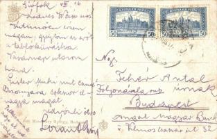 Siófok, Hullám és Sió szállodák, Éjjeli szállás. Humoros grafikai képeslap (fl)