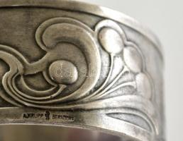 cca 1900 Berndorf szecessziós szalvétagyűrű, 3 db, alpakka, belegravírozott monogramokkal és "9...