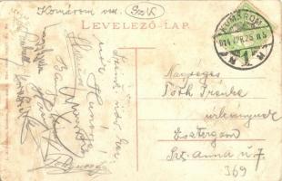 Komárom, Komárno; Vasútállomás érkező gőzmozdonnyal / railway station with arriving locomotive (fl)