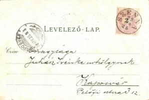 1899 Kaposvár, Fő és Korona utca, Cs. és kir. laktanya. Gerő zsigmond No. 1556. floral, Art Nouveau ...