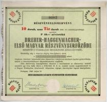 Budapest 1946. Dreher-Haggemacher - Első Magyar Részvényserfőzde tíz részvénye egyenként 40P értékben szárazpecséttel T:III