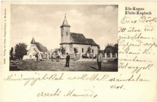 Kiskapus, Kleinkopisch, Copsa Mica; tér evangélikus és római katolikus templommal. Fritz Guggenberger kiadása / square with churches