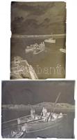 cca 1955 Balatoni halászat, 2 db vintage üveglemez negatív Kotnyek Antal (1921-1990) fotóriporter hagyatékából, 9x12 cm