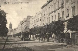 Arad, Andrássy tér autóbusszal, Fogorvosi és fogtechnikai rendelőintézet, Weisz Bernát üzlete, Kilényi és Náder reklámjai / square, shops, autobus, dentistry, advertisements (EK)