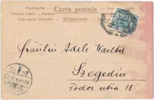 Santoy IV. / Dancing couple. Golden Art Nouveau art postcard s: Raphael Kirchner  (fl)