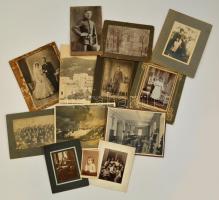 cca 1900-1940 Régi fényképek vegyes tétele, 13 db vintage fotó, többsége karton hátlappal, 10x6 cm és 24x18 cm között