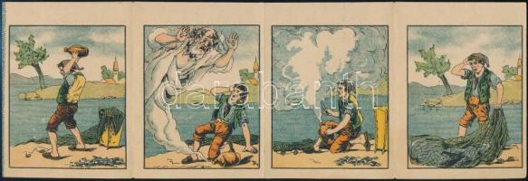 cca 1900 Der Fischer und der Geist, német nyelvű litografált mesefüzet, színes képekkel elöl és hátu...