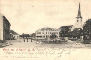 1899 Absdorf, Platz mit Kirche. Kunstverlag H. Kölz Nr. 397. / square with church