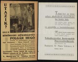 cca 1920-1930 Szórólapok, reklámnyomtatványok, 4 db (Polgár Hugó bőröndáru, Tokajhegyaljai Bortermel...