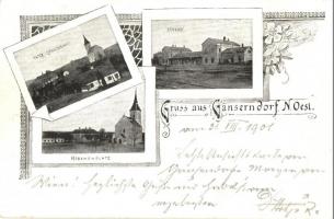 1901 Gänserndorf, Unterstadt, Bahnhof, Kirchenplatz / railway station, church square, floral, Art Nouveau