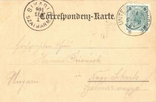 1901 Gänserndorf, Unterstadt, Bahnhof, Kirchenplatz / railway station, church square, floral, Art No...