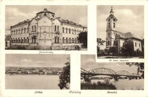 Párkány, Stúrovó; Járásbíróság, Római katolikus templom, látkép, Dunahíd, Gárdony és Fenyvesi kiadása / court, church, general view, bridge (kis szakadás / small tear)