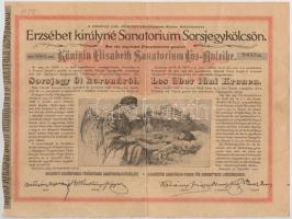 Budapest 1904. Erzsébet királyné Sanatorium Sorsjegykölcsön sorsjegye 5K értékben, magyar és német nyelvű, szárazpecséttel T:III ly.