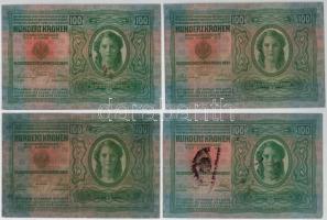 1912. 100K (4x) 3db-on különféle hamis(?) felülbélyegzések + 1912. 100K mindkét oldal német, piros, ...