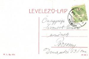 Esztergom, Széchenyi tér, Kereskedelmi és Iparbank, Oblatt Lajos lisztraktára, piaci árusok. W. L. B...