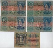 1913. 20K (5x) mind különféle hamis(?) felülbélyegzéssel T:III,III-