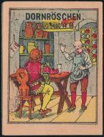 cca 1900 Dornröschen (Csipkerózsika), német nyelvű litografált mesefüzet, színes képekkel elöl és hátul, 7,5x10 cm