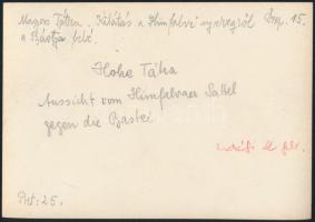 cca 1910 Magas-Tátra, kilátás a Hunfalvi-nyeregről a Bástya felé, Erdélyi Mór felvétele, hátulján fe...