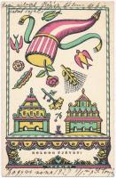 Boldog Újévet! Nyomtatta és kiadja Kner Izidor, Gyoma / New Year greeting art postcard s: Kozma Lajos
