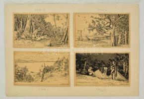 Légrády Sándor (1906-1987): 4 db képeslap terv 1922 (Cserkész). Tus, papír, jelzett, 8,5×13,5 (4×) c...