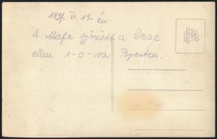 1937 A győztes csapat a MAFE-DEAC mérkőzés után, fotólap, hátulján feliratozva, 9×14 cm