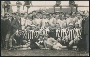 1927 Dunaföldvár, a KSK-DFC focicsapatai, csoportkép, Pirger Imre felvétele, hátulján feliratozva, pecséttel jelzett, 9×14 cm