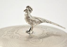 Ezüst (Ag.) cukordoboz aranyfácán figurával a tetején, jelzett, mesterjeggyel (JB),  belül aranyozot...