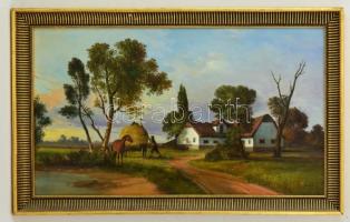 Januska András (?-): Tanya. Olaj, farost, jelzett, keretben, 40×68 cm