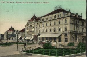 Nagyvárad, Oradea; Bémer tér, Pannónia szálloda és kávéház, Neumann M. üzlete / square, hotel, cafe, shop (fl)