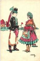 7 db RÉGI megíratlan magyar folklór motívumlap, népviselet / 7 pre-1945 unused Hungarian folklore mo...