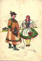 7 db RÉGI megíratlan magyar folklór motívumlap, népviselet / 7 pre-1945 unused Hungarian folklore mo...