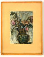 Olvashatatlan jelzéssel: Virágcsendélet. Akvarell, papír, üvegezett keretben, 30×21 cm