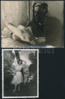 Festményekről készült fotóreprodukciók, 2 db, egyiken szakadással, 9x12 és 11x15 cm