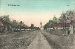 Kőhídgyarmat, Kamenné Darmoty; Fő út templommal / main street with church