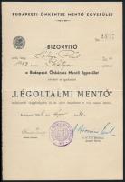 1938 a Budapesti Önkéntes Mentő Egyesület bizonyítványa légoltalmi mentő tanfolyam elvégzéséről, aláírásokkal, bélyegzővel