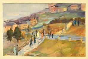 Litkei József (1924-1988): Budai lépcsősor 1974. Tempera, papír, jelzett, 29×41 cm