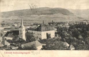 Erdőszentgyörgy, Sangeorgiu de Padure; látkép templommal, Weisz Mór kiadása / general view with church (EK)