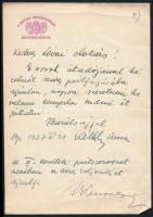 1937 Bp., Kéthly Anna (1889-1976) pártfogásba vételről szóló levele Lévai elvtárshoz a Magyar Országgyűlés Képviselőházának levélpapírján