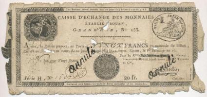 Franciaország / Rouen 1797-1803. 20Fr annulé (érvénytelen) felülbélyegzéssel T:IV France / Rouen 1797-1803. 20 Francs annulé (cancelled) C:G Krause S245a