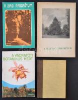 Vegyes könyvtétel, 4 db: Barangolások a soproni erdőkben. Szerk.: Dr. Gimes Endre. Bp., 1975, Panoráma. Átkötött félvászon-kötés, volt könyvtári példány.  Dr. Ujvárosi Miklós, Tóth Imre: A vácrátóti botanikus kert. Vácrátót, 1979, MTA Botanikai Kútatóintézete. Kiadói tűzött papírkötés.  Papp József: A zirci arborétum. Veszprém, 1983, MÉM Veszprémi Állami Erdőrendezőség. Kiadói tűzött papírkötés.  A szarvasi arborétum. Szerk.: Bauecker Alajos, Dr. Gruber Ferenc. Bp., 1962, Mezőgazdasági Kiadó. Kiadói papírkötés.