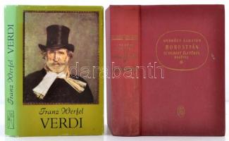 Vegyes zenei témájú könyvek, 4 db:  Liszt Ferenc életének regénye. Bp., 1979, Zeneműkiadó. Átkötött egészvászon-kötés, volt könyvtári példány.  Passuth László: A mantuai herceg muzsikusa. Bp., 1957, Zeneműkiadó. Kiadói félvászon-kötés. Franz Werfel: Verdi. Bp., 1979, Zeneműkiadó. Kiadói egészvászon-kötés, kiadói papír védőborítóban. Ambrózy Ágoston: Borostyán. Bp., 1965, Zeneműkiadó. Kiadói egészvászon-kötés.